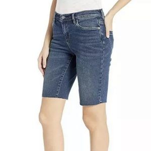 Blank NYC Women's Green River Denim Raw Hem Distressed Bermuda Shorts 27 NWT $88